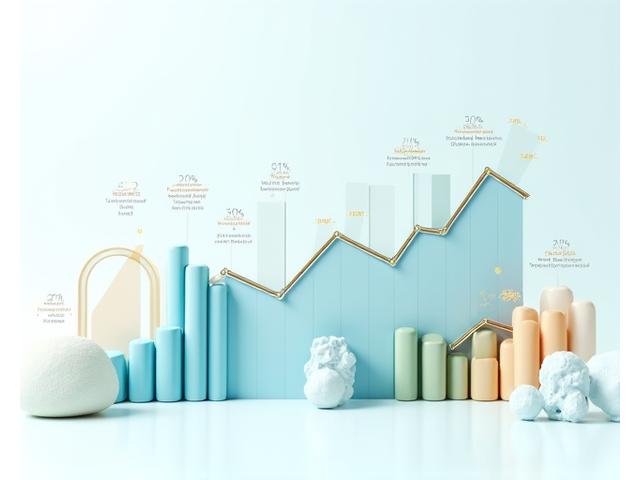 グラフと数値を表示する清潔でモダンなインフォグラフィック。海洋がんの成功を強調し、市場の変化に適応する能力を示しています。