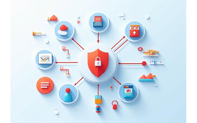 個人情報の安全な流れと管理を示す、矢印とシールドのアイコン